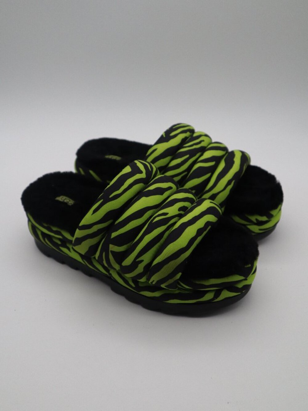 UGG Maxi Slide Slippers Sandals Tiger Print Black Green Key Lime 1127075 W Sz 9